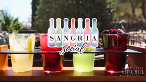 Sangria Social; logo in front of multicolor drinks in the grove.