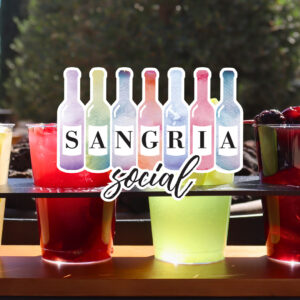 Sangria Social; logo in front of multicolor drinks in the grove.